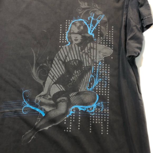 Mens faded black t shirt with a pinup woman in lingerie on front size large - Picture 8 of 12